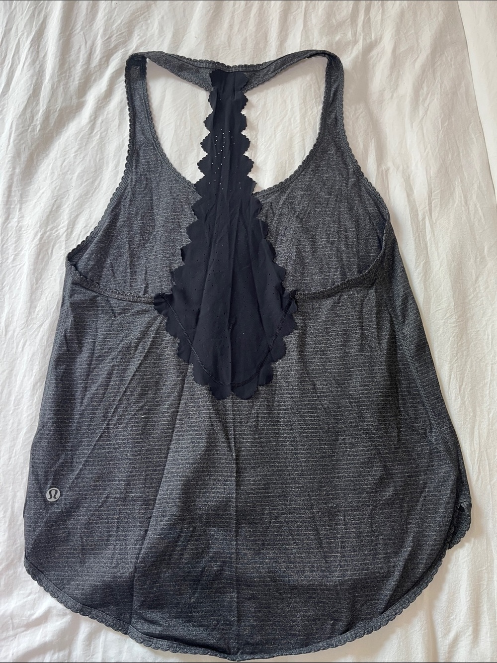lululemon athletica Charcoal Gray Racerback Tank with Black Lace Trim